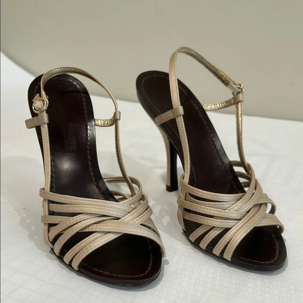 BCBG Cream High Heeled Sandals with Strappy Design